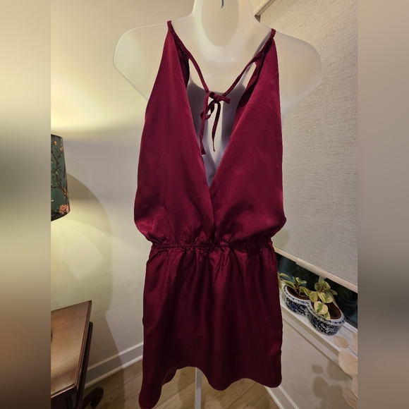 HALARA Wine Satin Halter Wrap Mini Dress - Picture 6 of 10